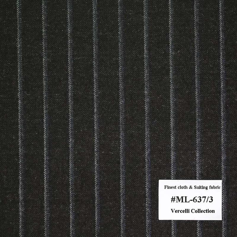 ML-637/3  Vercelli V9 - Vải Suit 95% Wool - Đen Sọc 