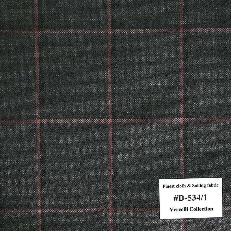 D-534/1 Vercelli V9 - Vải Suit 95% Wool - Xám Caro Hồng