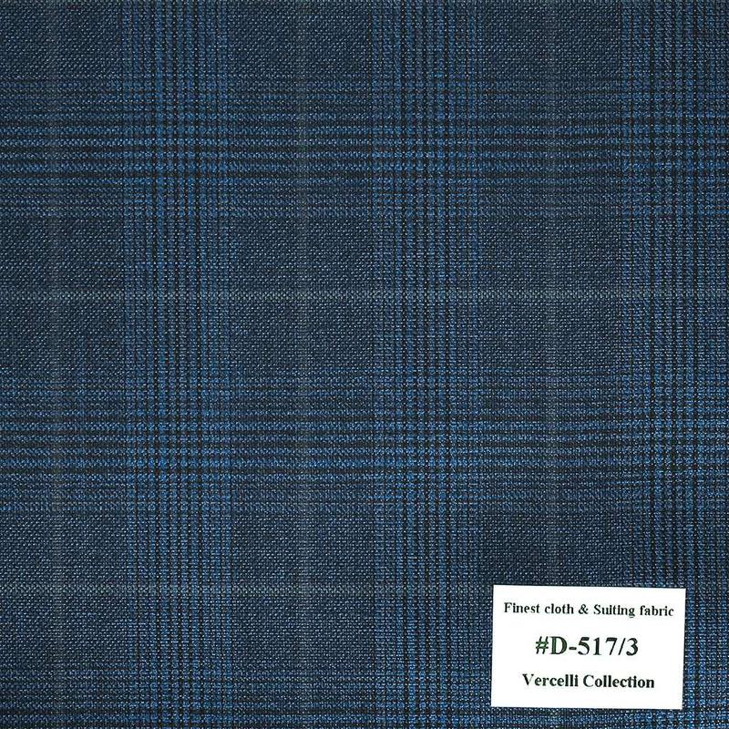 D-517/3 Vercelli V9 - Vải Suit 95% Wool - Xanh Dương Caro