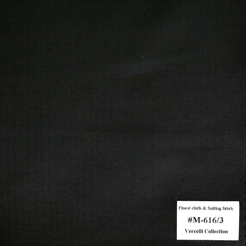 M-616/3 Vercelli V8 - Vải Suit 95% Wool - Đen Trơn