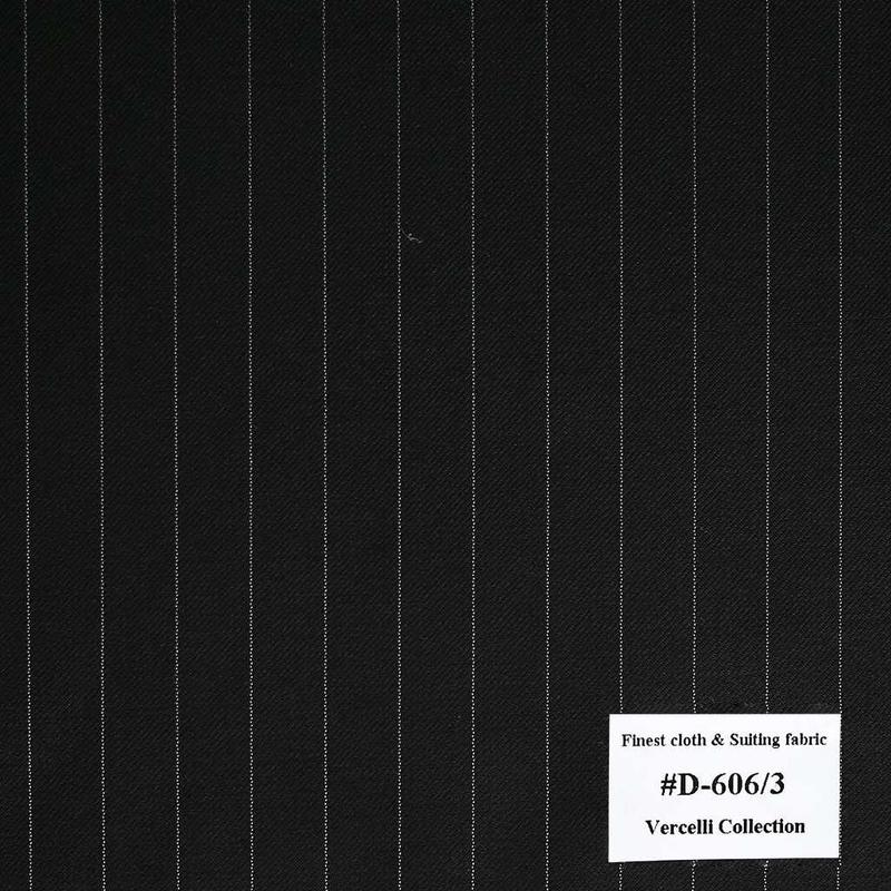 D-606/3 Vercelli V8 - Vải Suit 95% Wool - Đen Sọc
