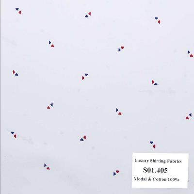 S01.405 - Sơmi Cotton & Modal - Trắng Hoa Văn Đỏ
