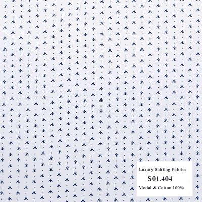 S01.404 - Sơmi Cotton & Modal - Trắng Hoa Văn Xanh Dương