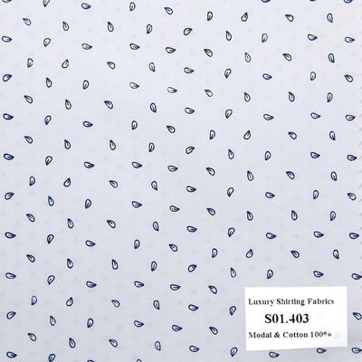 S01.403 - Sơmi Cotton & Modal - Trắng Hoa Văn Xanh Dương