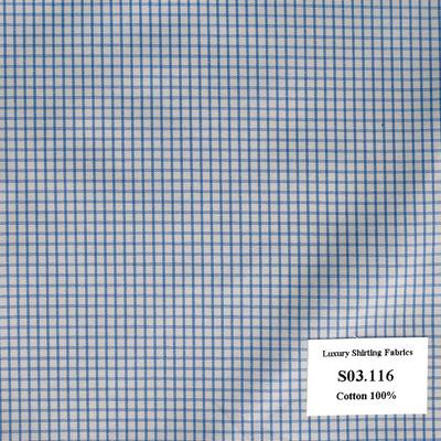 Vải May Đồng Phục Áo Sơ Mi Công Sở Màu Xanh Biển Đậm Caro S03.116