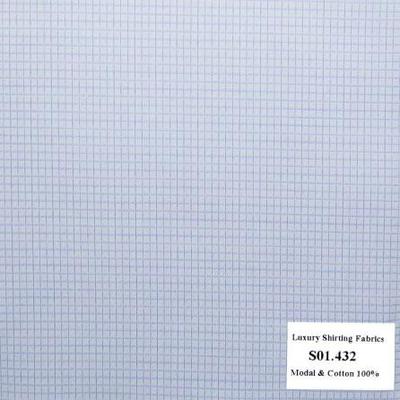 Vải May Đồng Phục Áo Sơ Mi Công Sở Màu Xanh Biển Caro S01.432