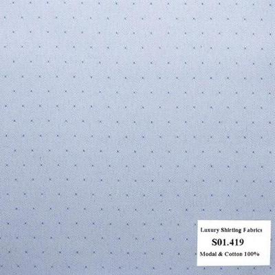 Vải May Đồng Phục Áo Sơ Mi Công Sở Màu Xanh Biển Chấm Bi S01.419