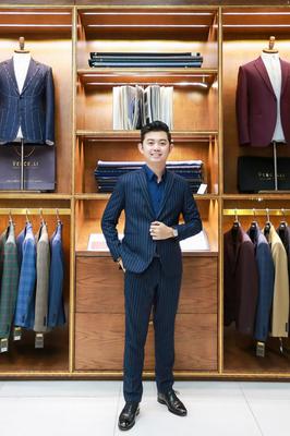 Suit Xanh vân Trắng dọc D668/2 