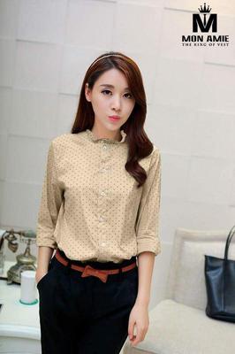 Sơ Mi Nữ Dài Tay Vàng Chấm Bi