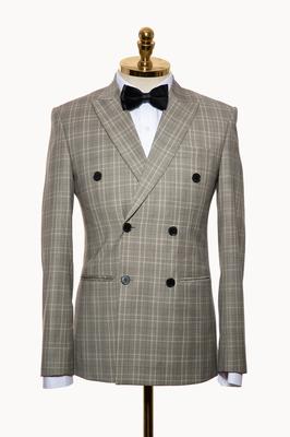 Bộ Vest Nam Công Sở Cao Cấp Màu Kem Caro D566_2