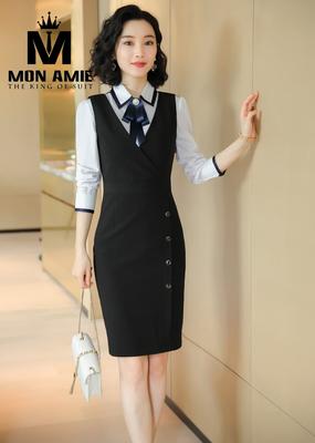 Váy công sở đen phối nơ cổ 