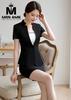 Set vest peplum xanh đen chân váy ôm