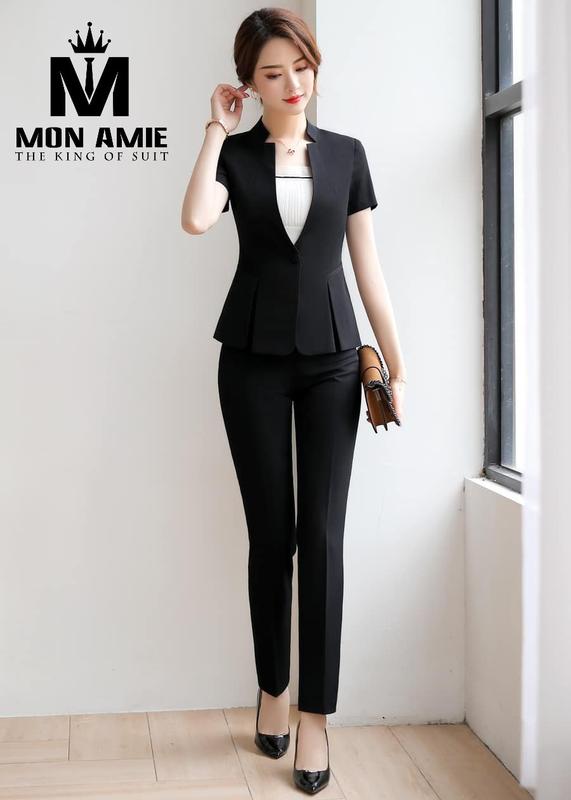 Set vest peplum đen quần tây