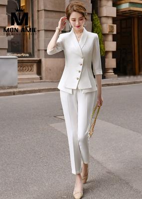 Set vest peplum trắng 4 nút sang chảnh