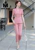 Set vest hồng pastel quần lửng cách điệu cổ áo siêu sang
