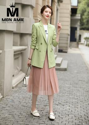 Blazer caro xanh bơ 4 nút cá tính