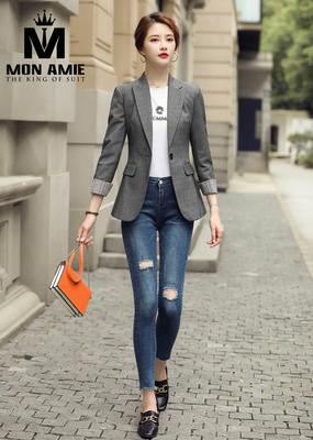 Blazer caro màu xám lông chuột cực yêu