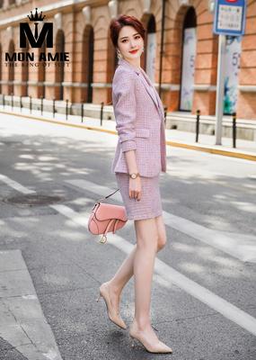 Set vest dạ tweed hồng pastel tiểu thư