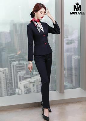 Set vest công sở xanh đen cổ V hiện đại