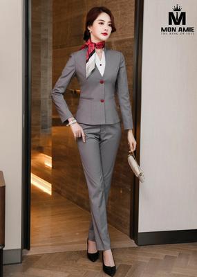 Set vest công sở ghi xám cổ V hiện đại
