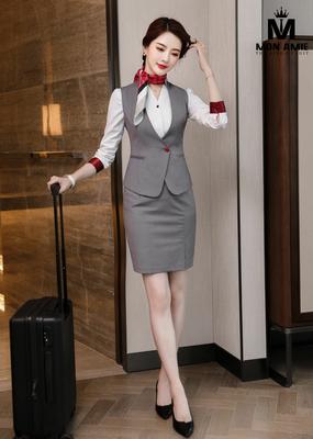 Set áo gile chân váy công sở ghi xám