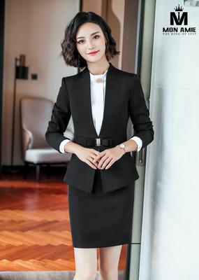 Set vest công sở đen chân váy ôm kèm belt nơ lạ mắt