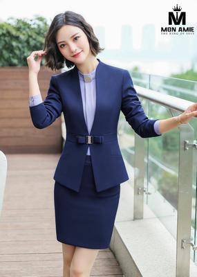 Set vest công sở xanh đen chân váy ôm kèm belt nơ lạ mắt