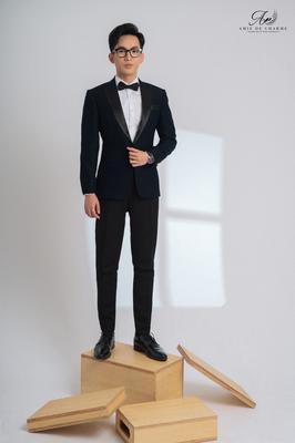 Vest xanh đen cổ và túi áo phối viền đen thời trang 