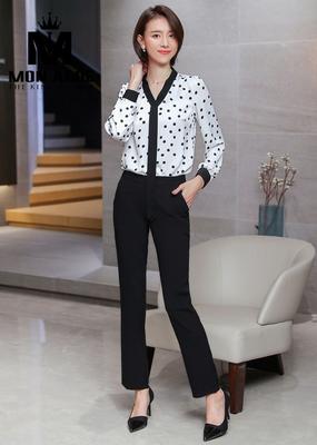 Sơ mi chấm bi cổ nơ đen dịu dàng