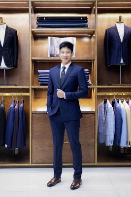 Vest xanh navy cổ phối viền đen thời trang