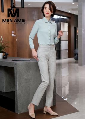Sơ mi voan màu xanh mint xếp nẹp cúc áo đơn giản