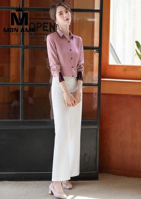 Sơ mi hồng pastel phối ren nhẹ nhàng