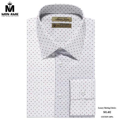 Áo sơ mi trắng họa tiết chiếc lá nhỏ đỏ đô S01.402