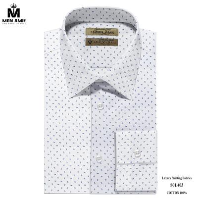 Áo sơ mi trắng họa tiết chiếc lá nhỏ xanh đen S01.403