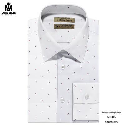Áo sơ mi trắng họa tiết nhỏ màu xanh và đỏ S01.405