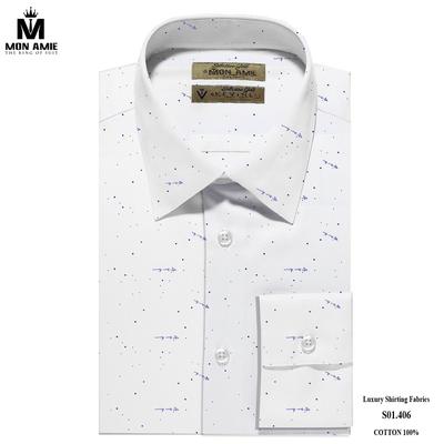 Áo sơ mi trắng hoa văn chữ màu xanh đậm S01.406