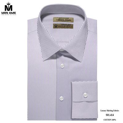 Áo sơ mi trắng sọc mảnh màu tím S01.414