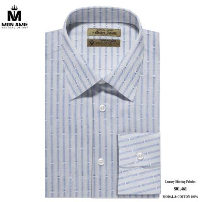 Áo sơ mi xám nhạt kẻ sọc xanh S01.461