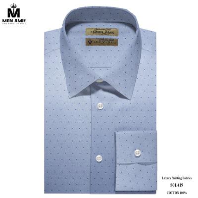 Áo sơ mi xanh họa tiết hình vuông nhỏ S01.419