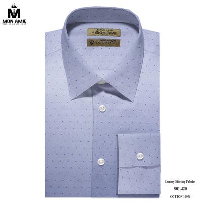 Áo sơ mi xanh tím họa tiết hình vuông nhỏ S01.420