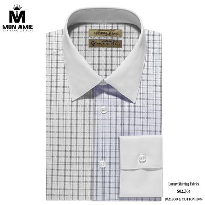 Áo sơ mi trắng caro đen cổ trơn S02.304
