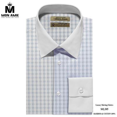 Áo sơ mi trắng caro xanh đen cổ trơn S02.305