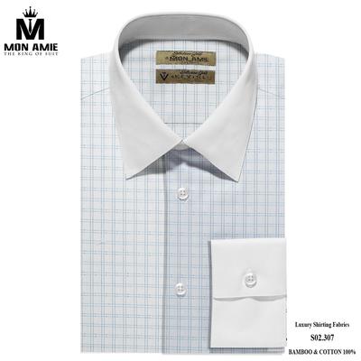 Áo sơ mi trắng caro xanh nhạt cổ trơn S02.307