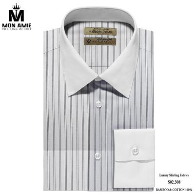 Áo sơ mi trắng kẻ sọc đen cổ trơn S02.308