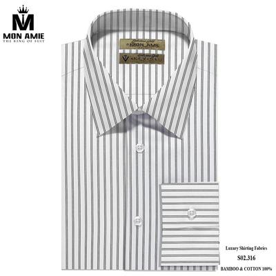 Áo sơ mi trắng kẻ sọc lượn sóng nhỏ màu đen S02.316(2)