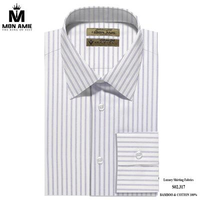 Áo sơ mi trắng kẻ sọc lượn sóng nhỏ màu tím S02.317