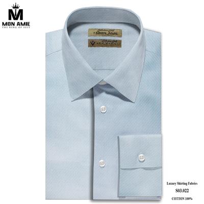 Áo sơ mi trơn màu xanh nhạt họa tiết đường chéo chìm S03.022