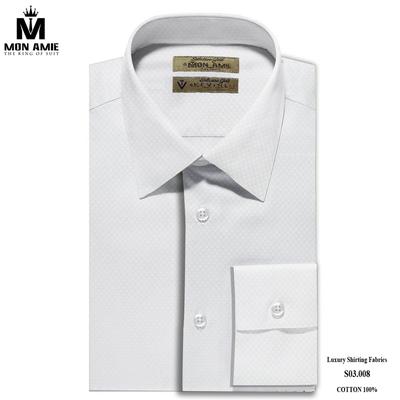 Áo sơ mi trắng trơn họa tiết hình vuông xen kẽ chìm bảnh bao S03.008