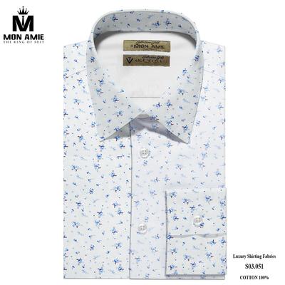 Áo sơ mi trắng họa tiết hoa màu xanh da trời S03.051