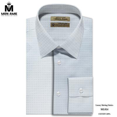 Áo sơ mi màu xanh pastel họa tiết hình vuông chìm S03.014